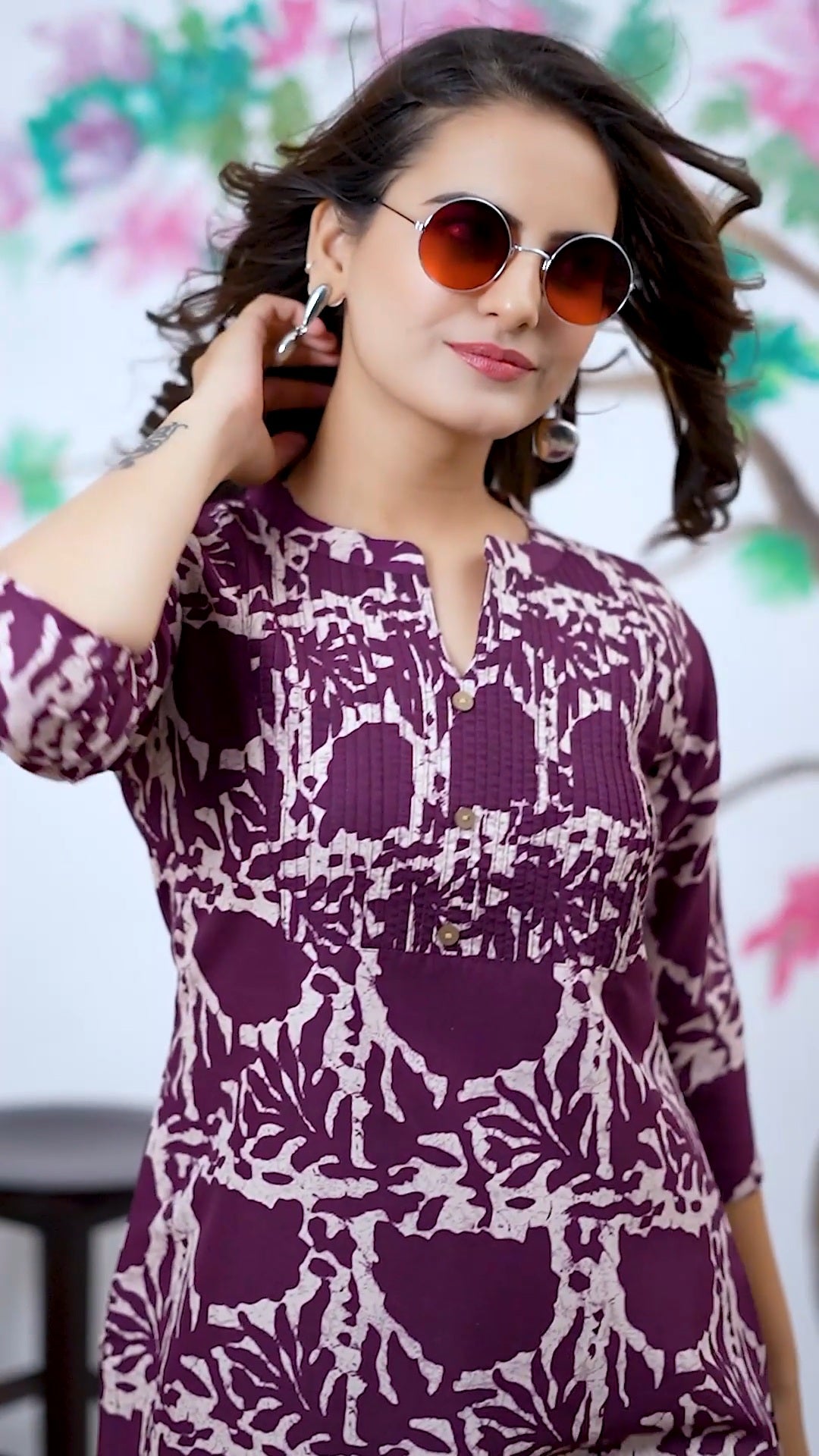 Purple Digital Geometrical Print, Heavy Rayon Round Neck Rayon Top For Women