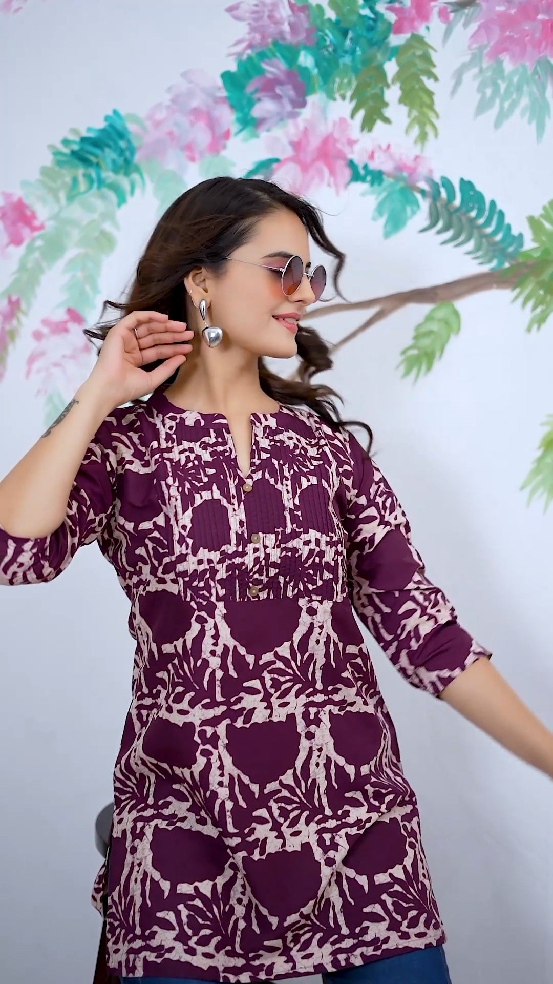 Purple Digital Geometrical Print, Heavy Rayon Round Neck Rayon Top For Women