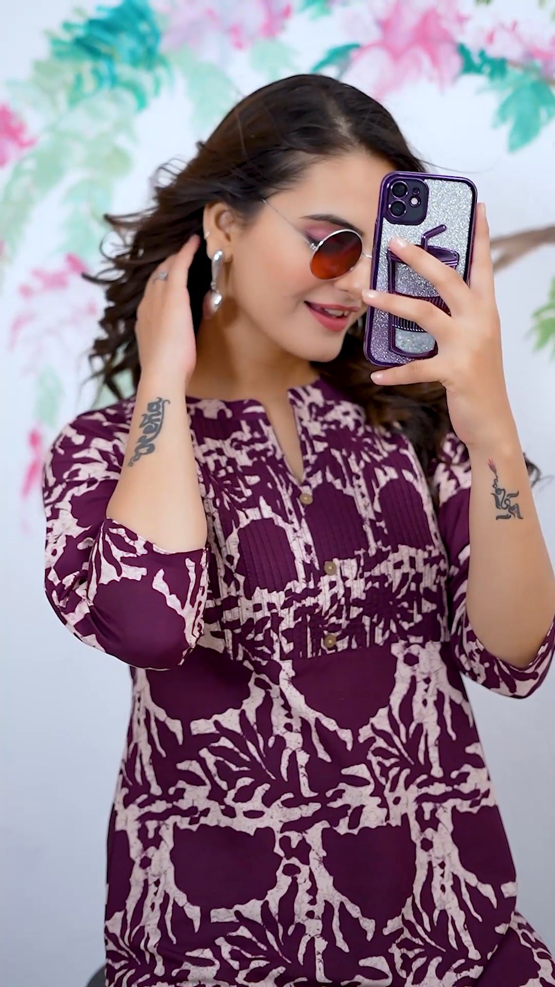 Purple Digital Geometrical Print, Heavy Rayon Round Neck Rayon Top For Women