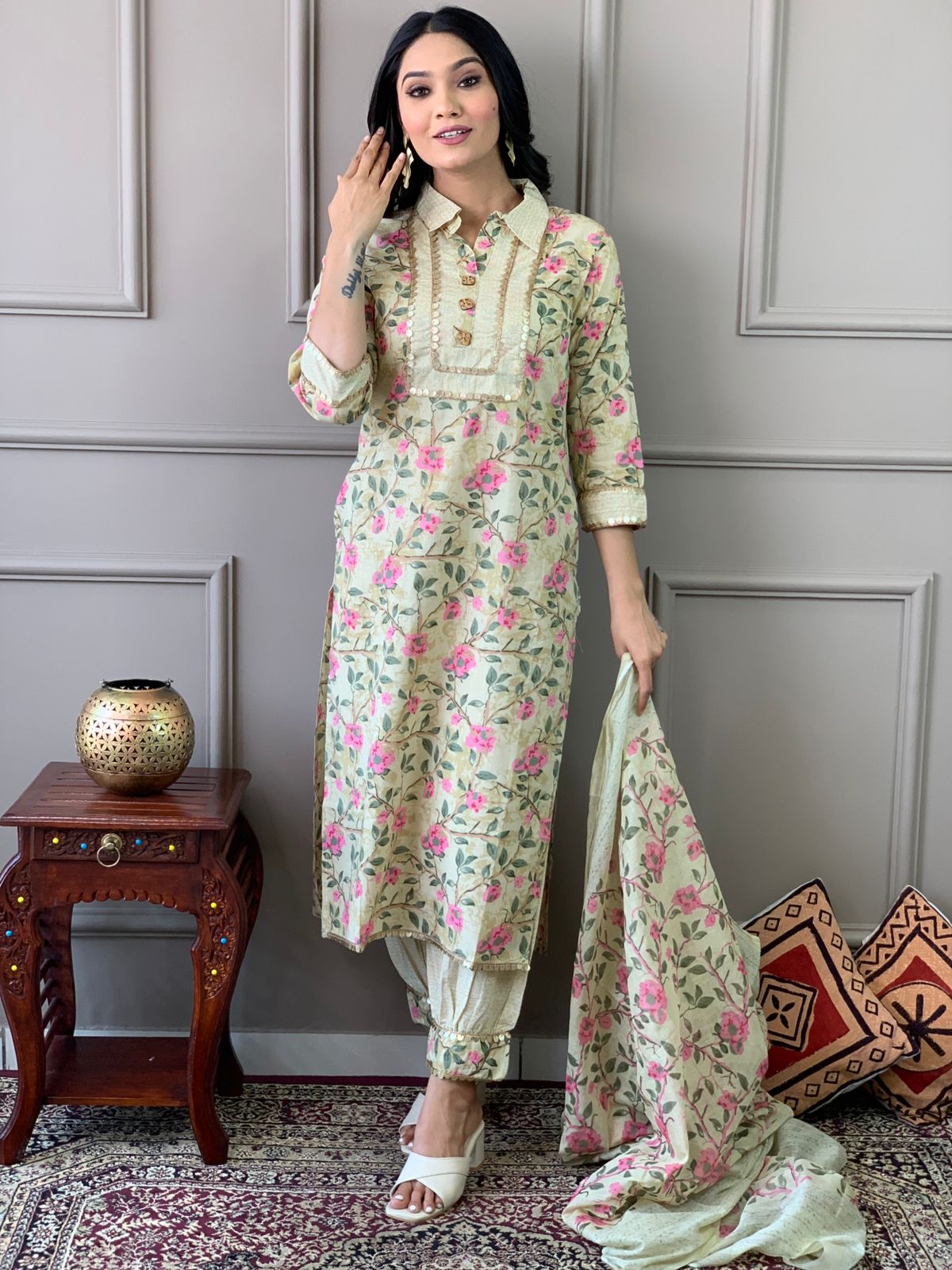 Afghani Style Kurta Pant Set with Dupatta
