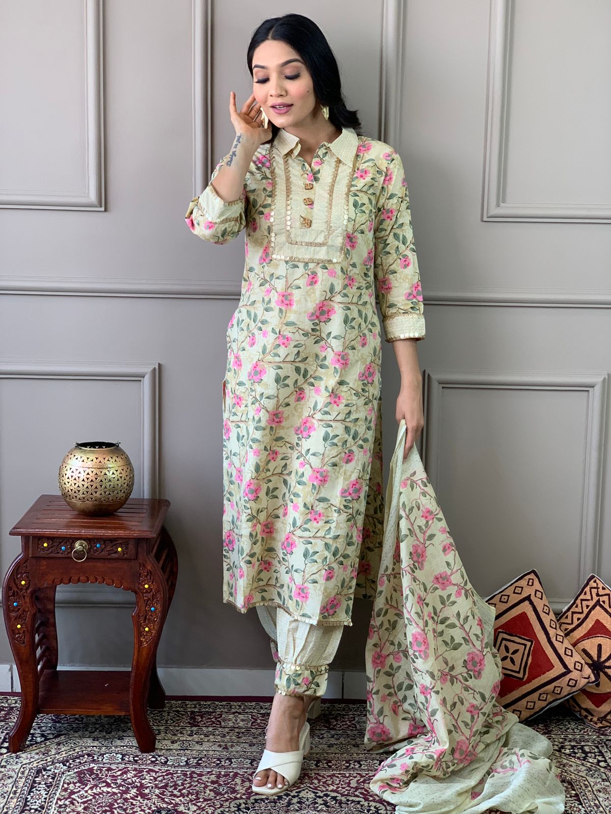 Afghani Style Kurta Pant Set with Dupatta