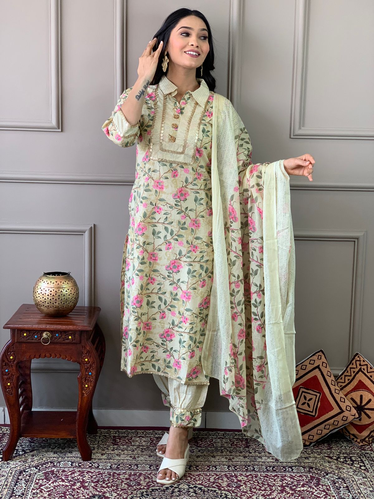 Afghani Style Kurta Pant Set with Dupatta
