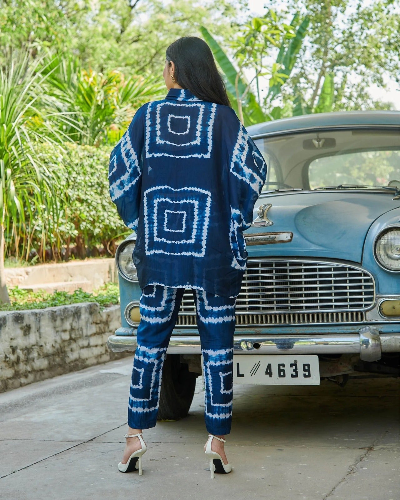 Navy Blue White Squared Patterned Co-Ord Set