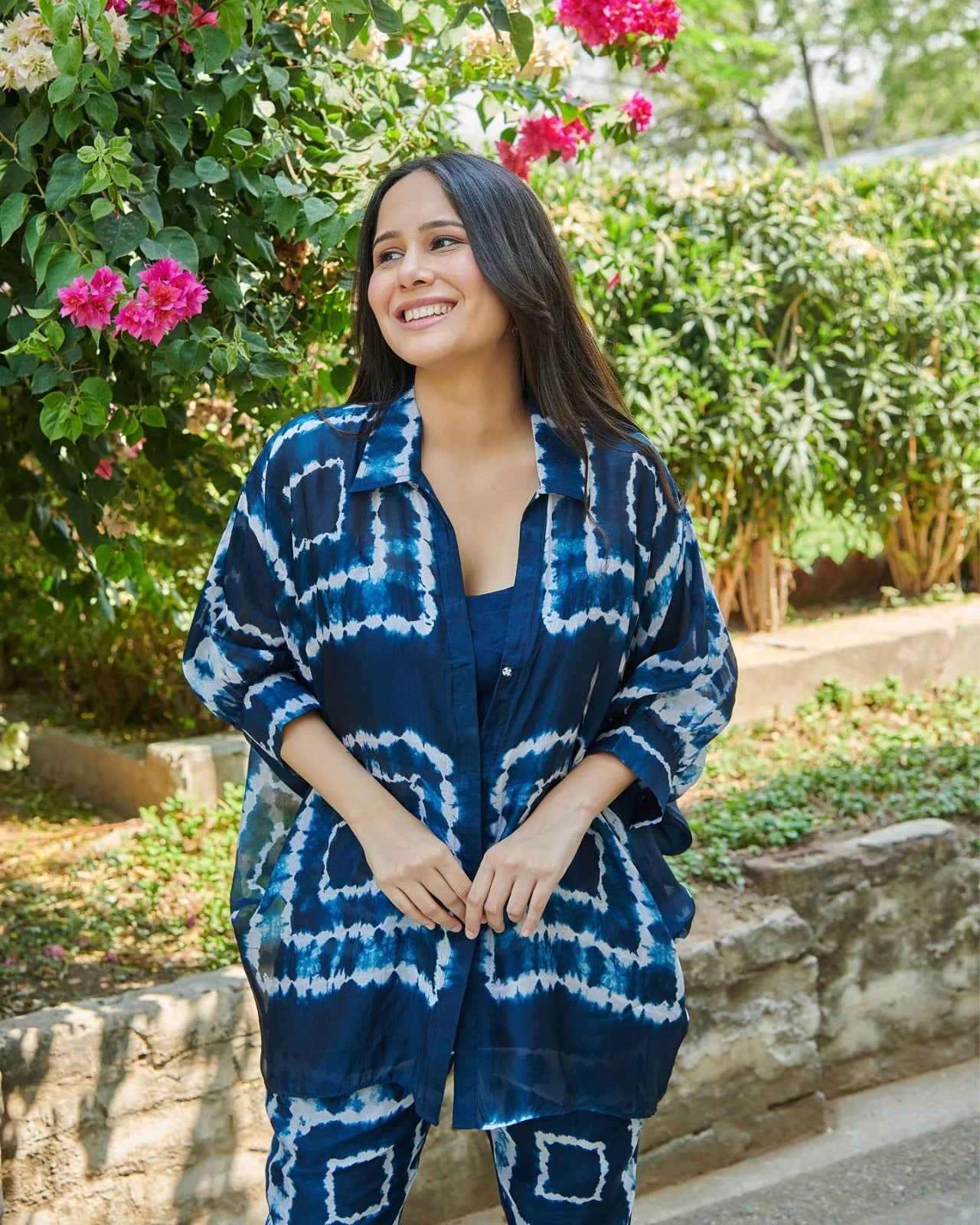 Navy Blue White Squared Patterned Co-Ord Set