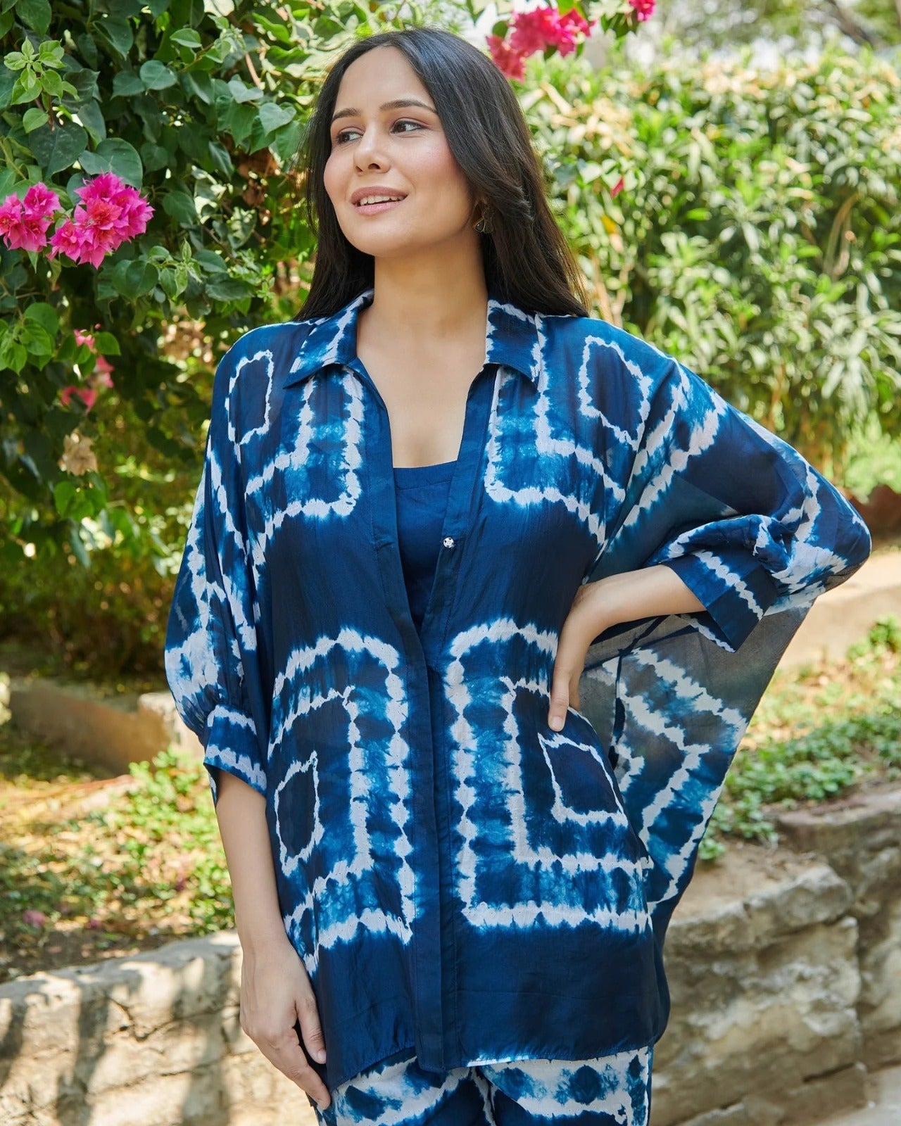 Navy Blue White Squared Patterned Co-Ord Set