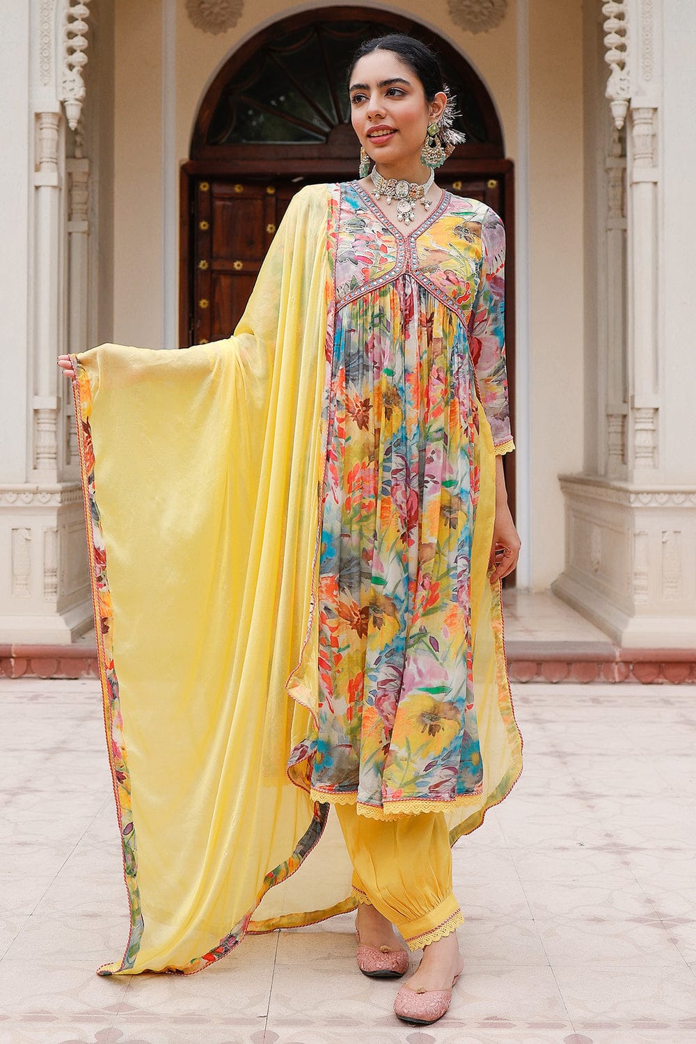 Punjabi Style Alia Cut Full Kurta Pant Set with Dupatta
