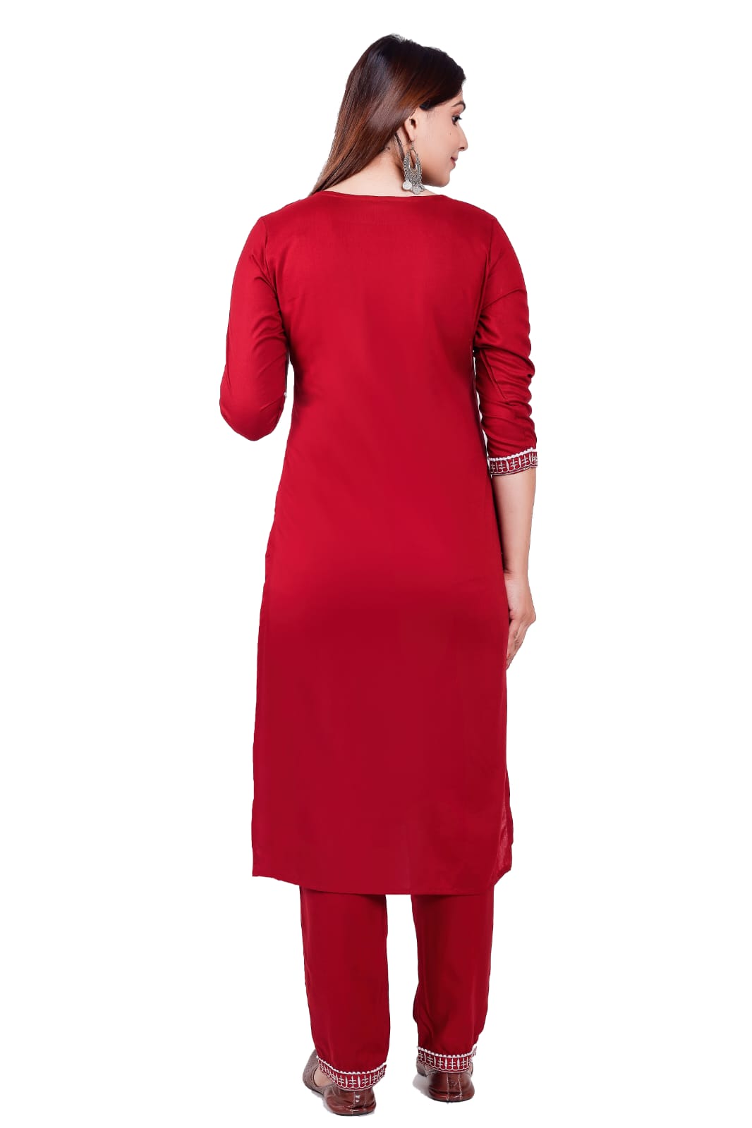 Solid Rayon Fabric Maroon Straight Kurta Pant Set
