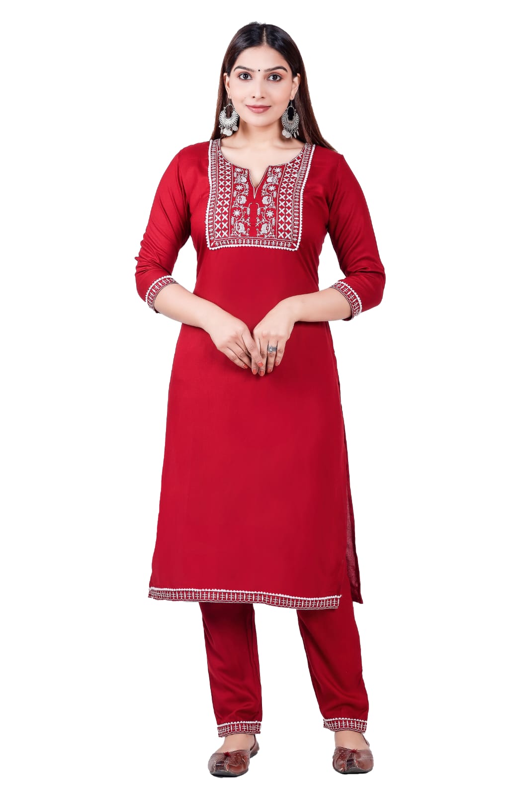 Solid Rayon Fabric Maroon Straight Kurta Pant Set