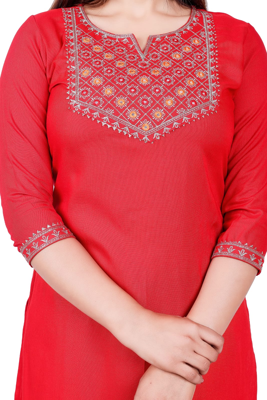 Solid Rayon Fabric Red Straight Kurta Pant Set