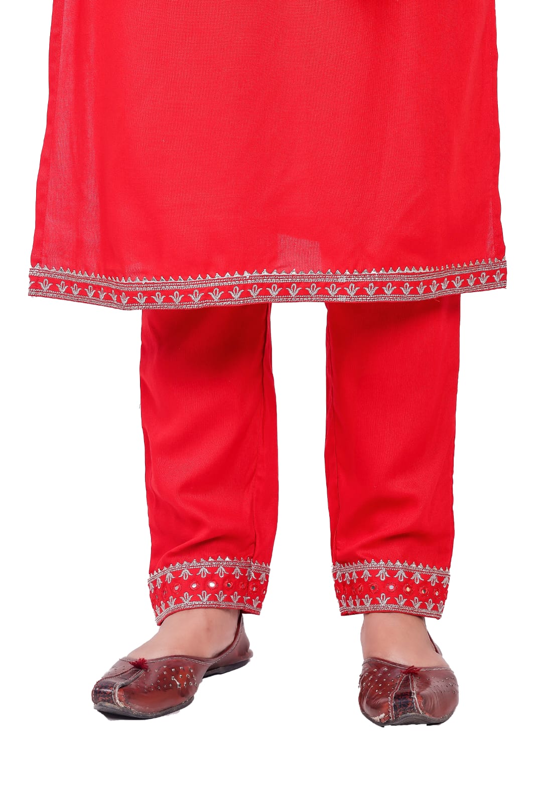 Solid Rayon Fabric Red Straight Kurta Pant Set