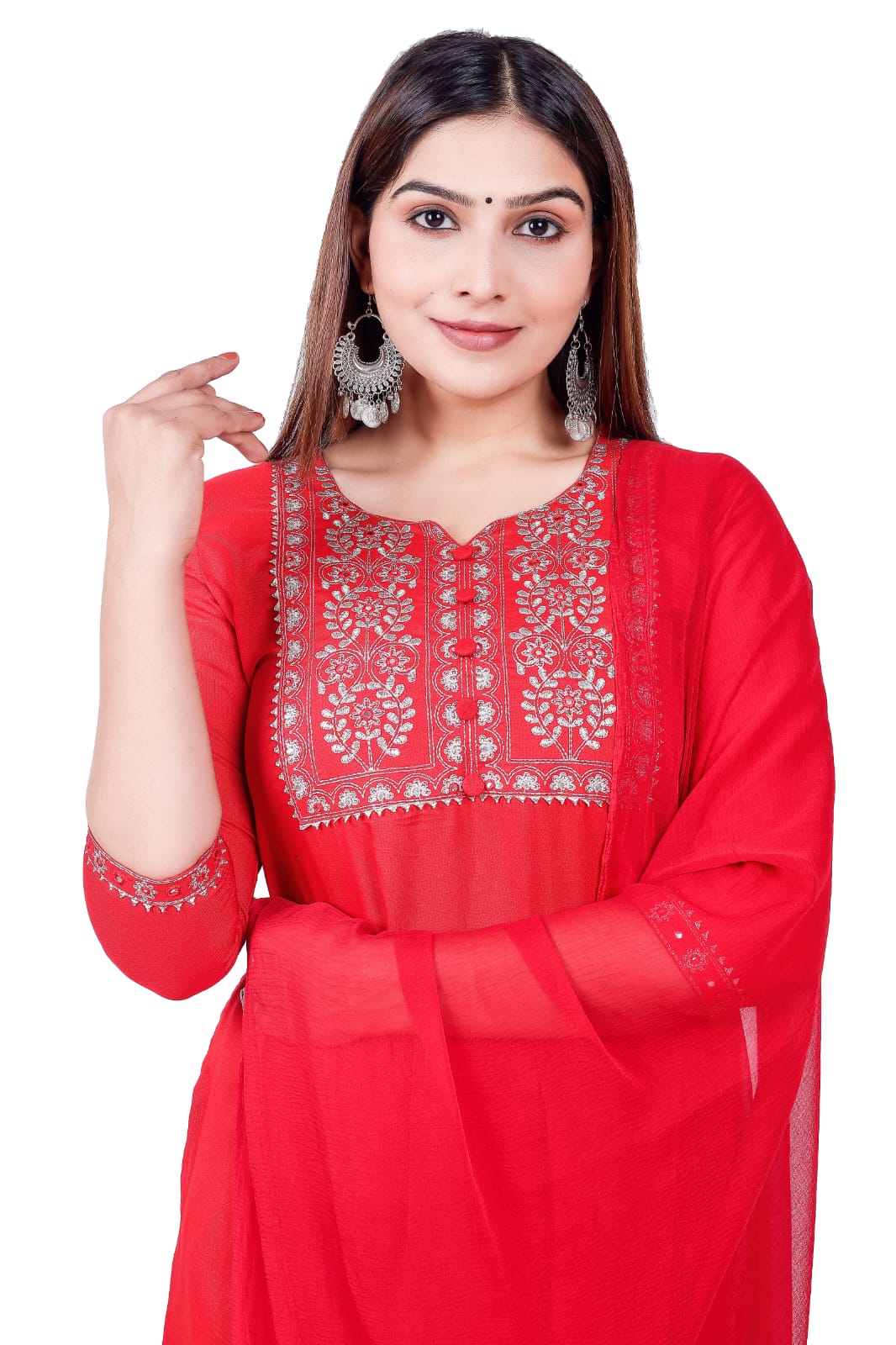 Solid Rayon Fabric Red Straight Kurta Pant Set