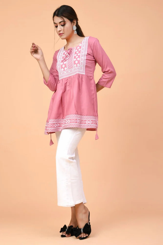 Pink Embroidered Women Top Set for Women