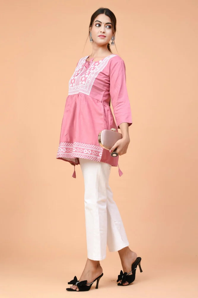 Pink Embroidered Women Top Set for Women