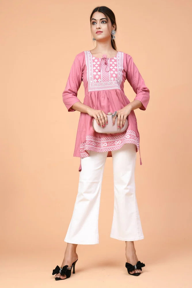 Pink Embroidered Women Top Set for Women