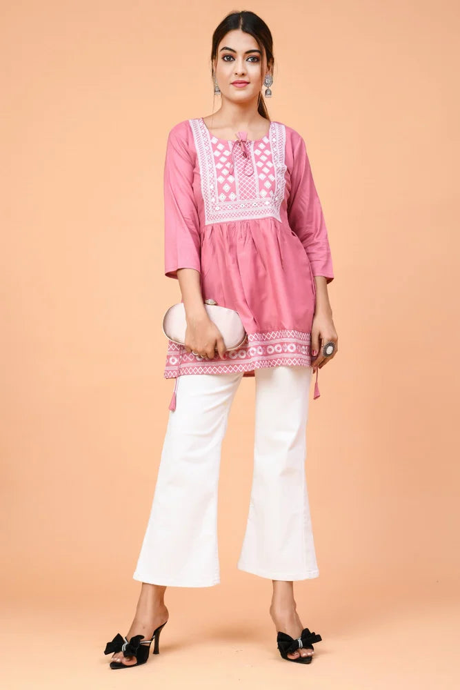 Pink Embroidered Women Top Set for Women