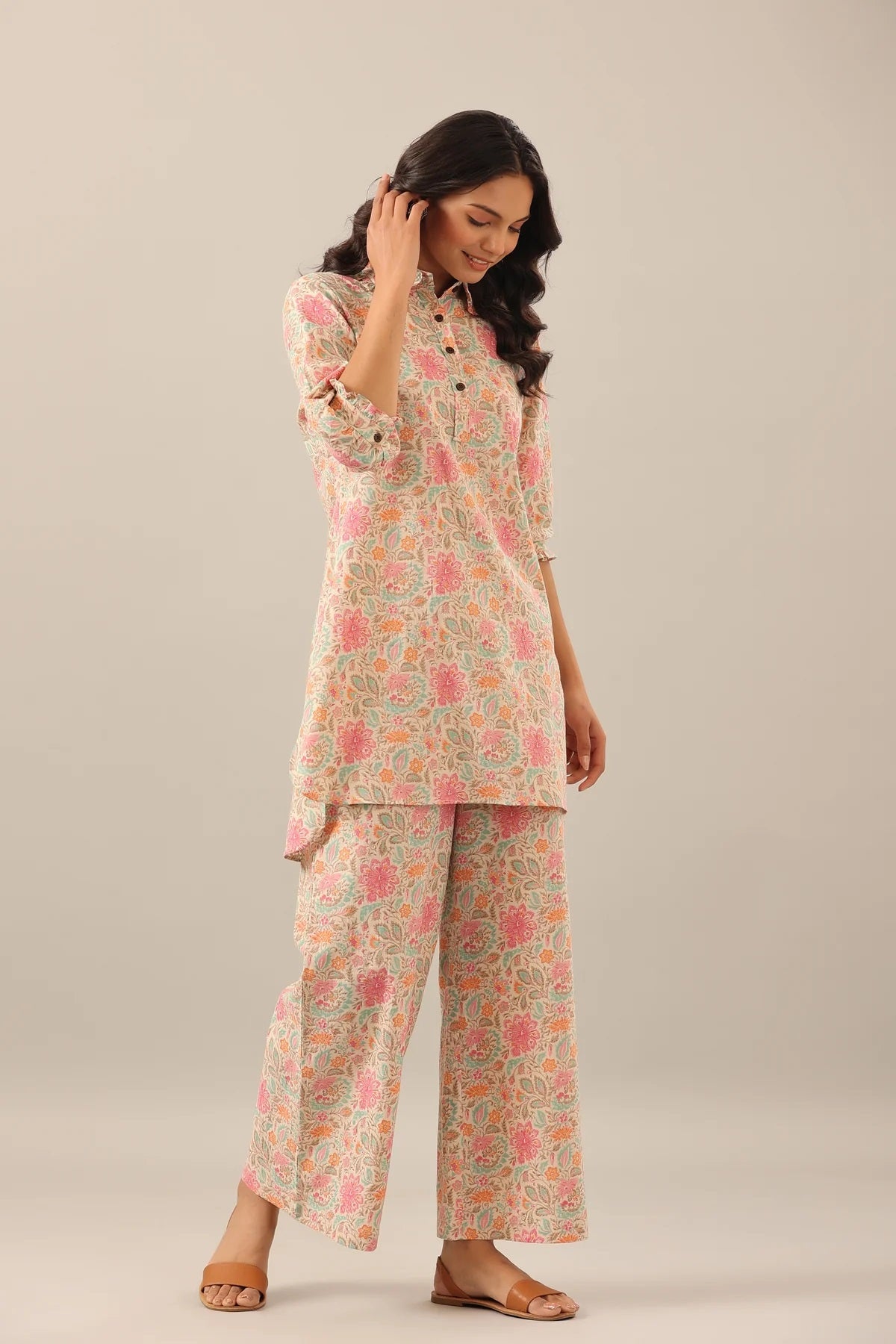 Floral Printed Multicolor Long Top And Palazzo co-ord set