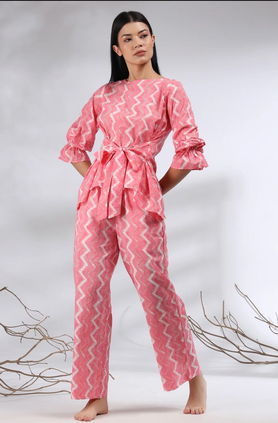 Floral Printed Pink Top And Palazzo co-ord set