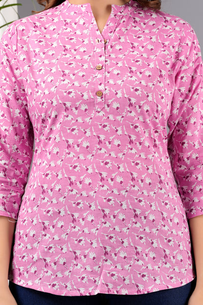 Zesty Printed 3/4 Sleeve Ladies Cotton Pink Top for Women