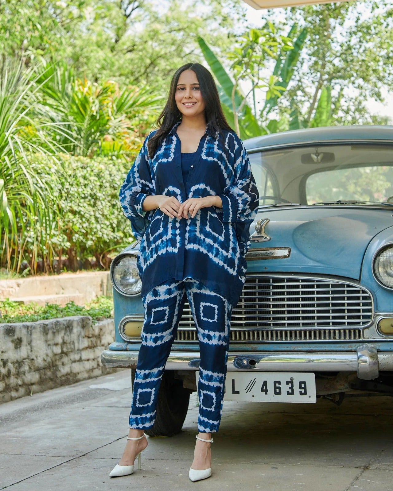 Navy Blue White Squared Patterned Co-Ord Set
