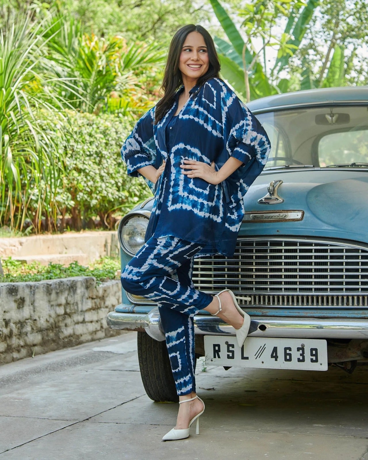 Navy Blue White Squared Patterned Co-Ord Set