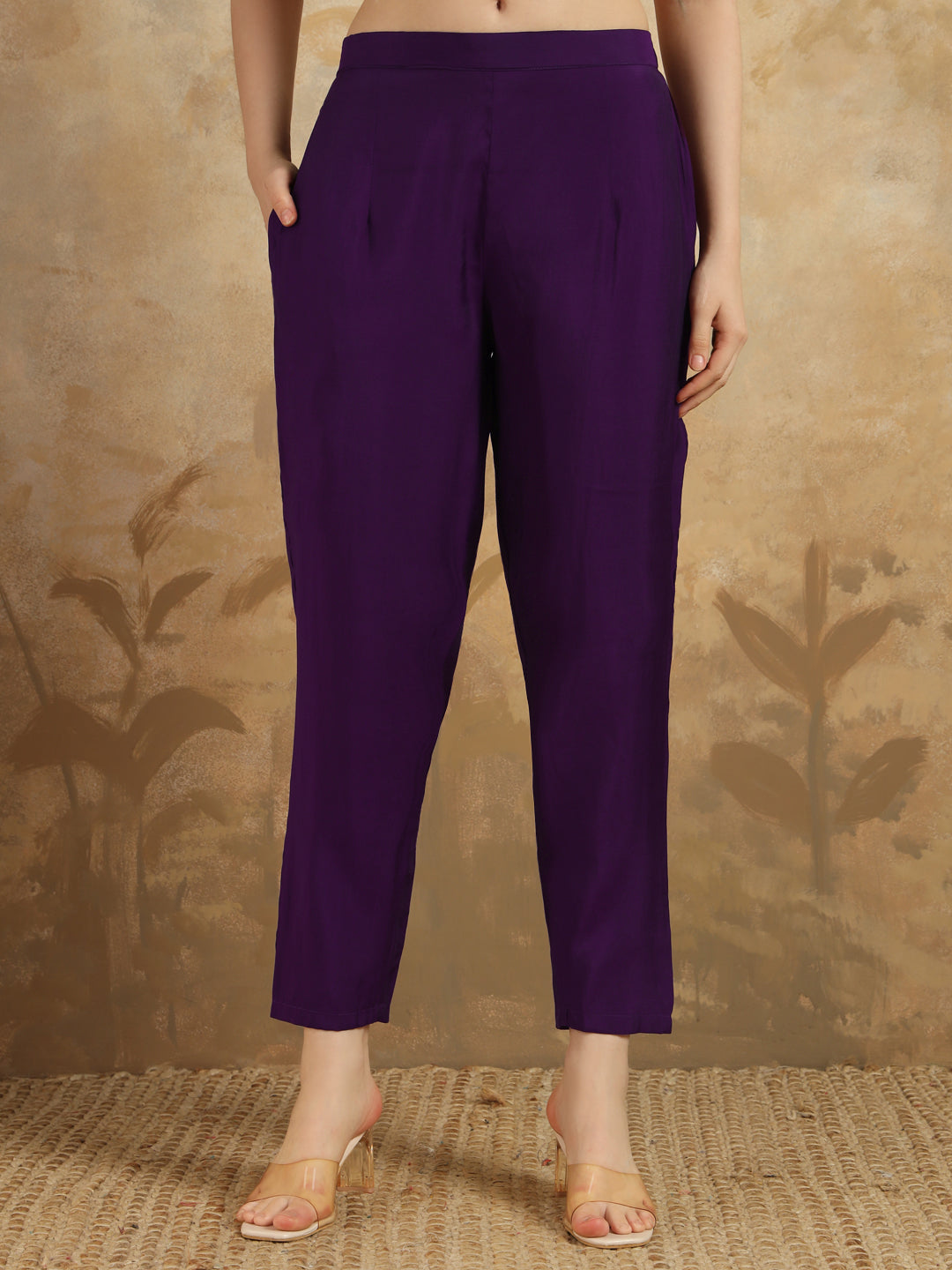 Purple Embroidered Chanderi Kurta With Pant And Dupatta Set for Women