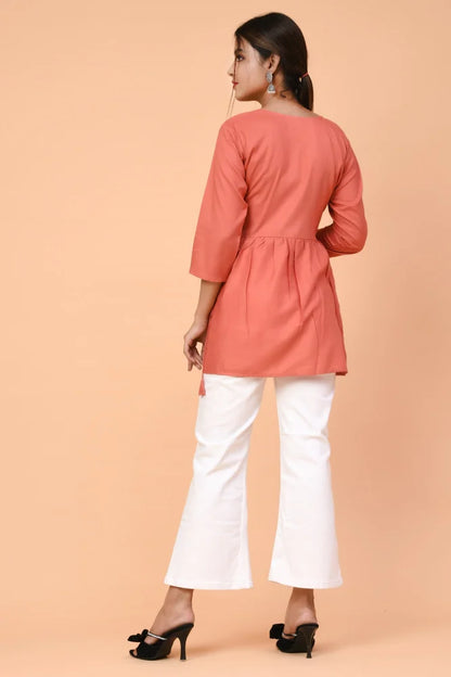 Orange Embroidered Women Top Set for Women