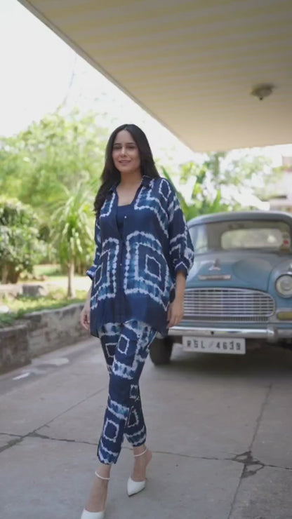 Navy Blue White Squared Patterned Co-Ord Set